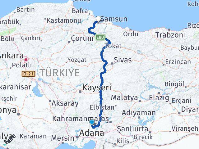 Osmaniye Sumbas Samsun Arası Kaç Km - Yol Haritası