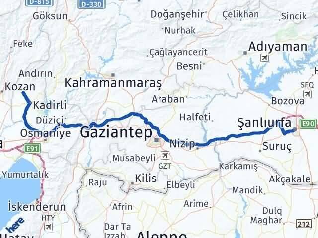 Osmaniye Sumbas Şanlıurfa Arası Kaç Km - Yol Haritası