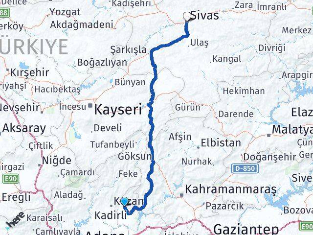 Osmaniye Sumbas Sivas Arası Kaç Km - Yol Haritası