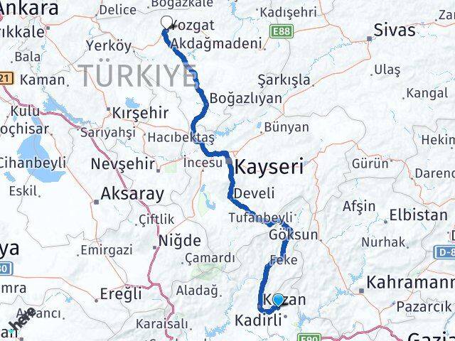 Osmaniye Sumbas Yozgat Arası Kaç Km - Yol Haritası