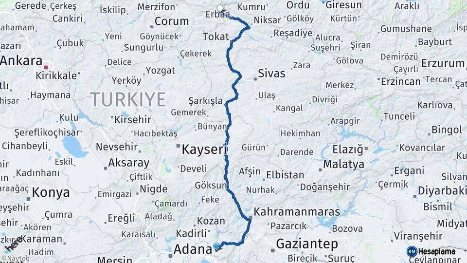 Osmaniye Taşova Amasya Arası Kaç Km - Yol Haritası