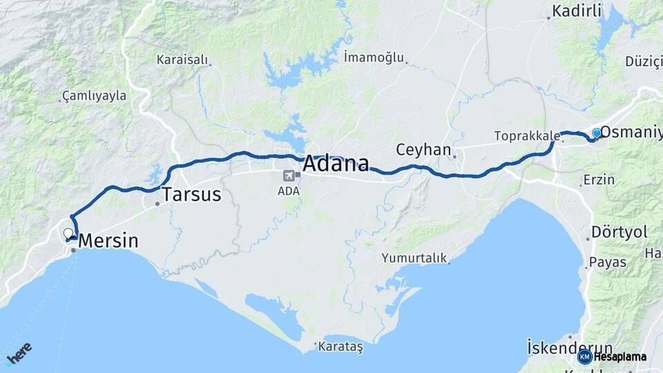 Osmaniye Toroslar Mersin Arası Kaç Km - Yol Haritası