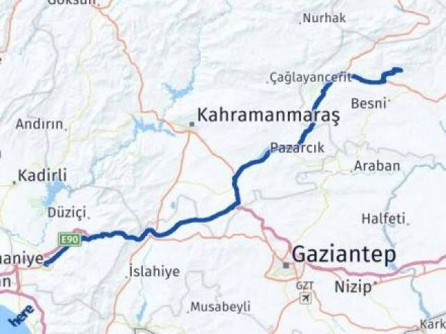 Osmaniye Tut Adıyaman Arası Kaç Km - Yol Haritası