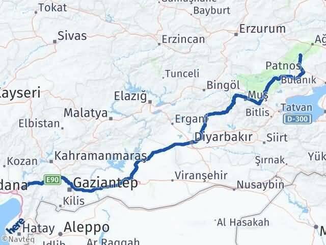Osmaniye Tutak Ağrı Arası Kaç Km - Yol Haritası