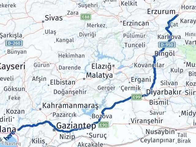 Osmaniye Yakutiye Erzurum Arası Kaç Km - Yol Haritası