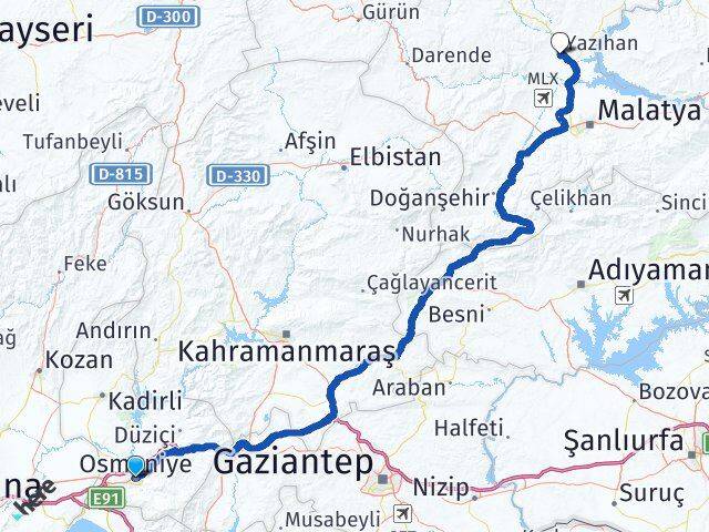 Osmaniye Yazıhan Malatya Arası Kaç Km - Yol Haritası