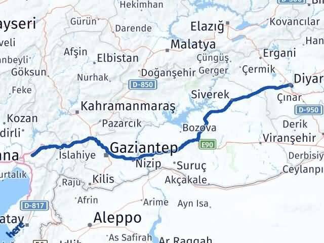 Osmaniye Yenişehir Diyarbakır Arası Kaç Km - Yol Haritası