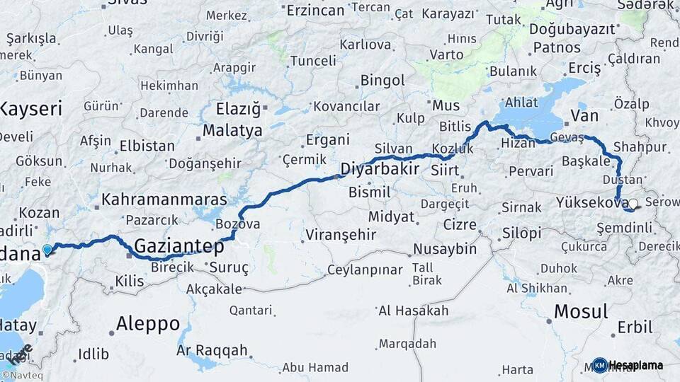 Osmaniye Yüksekova Hakkari Arası Kaç Km - Yol Haritası