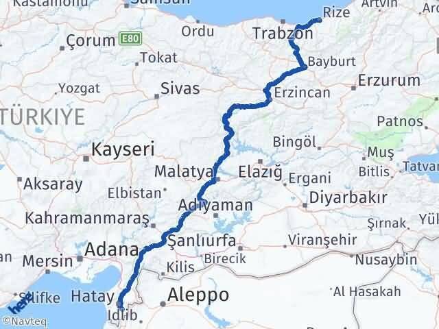 Rize Altınözü Hatay Arası Kaç Km - Yol Haritası