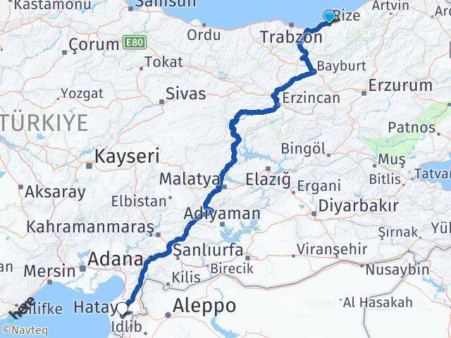 Rize Antakya Hatay Arası Kaç Km - Yol Haritası