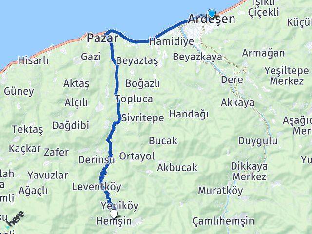 Rize Ardeşen Hemşin Arası Kaç Km - Yol Haritası