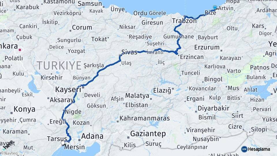 Rize Ardeşen Mersin Arası Kaç Km - Yol Haritası
