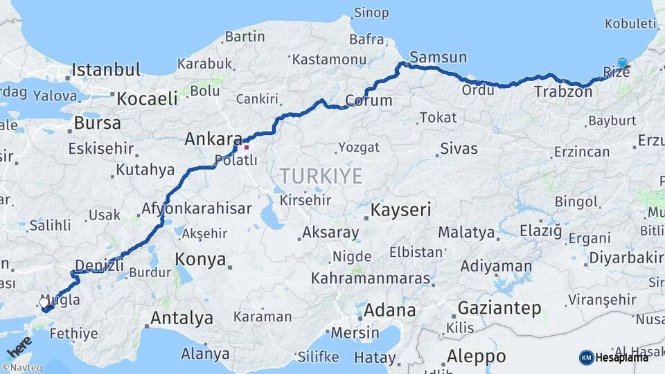 Rize Ardeşen Muğla Arası Kaç Km - Yol Haritası