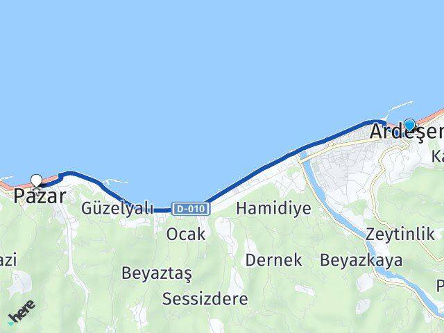 Rize Ardeşen Pazar Arası Kaç Km - Yol Haritası