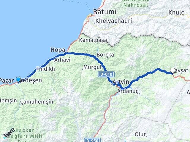 Rize Ardeşen Şavşat Artvin Arası Kaç Km - Yol Haritası