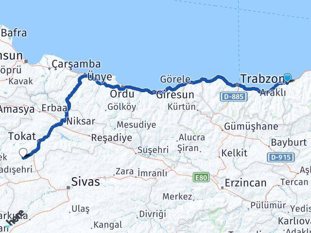 Rize Artova Tokat Arası Kaç Km - Yol Haritası