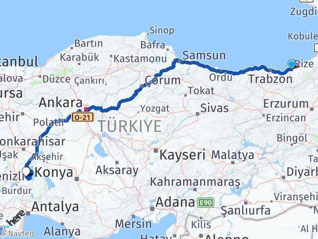 Rize Atabey Isparta Arası Kaç Km - Yol Haritası