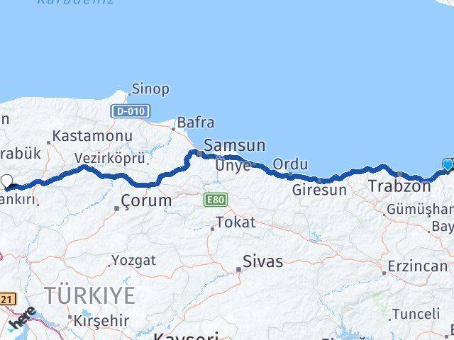 Rize Atkaracalar Çankırı Arası Kaç Km - Yol Haritası