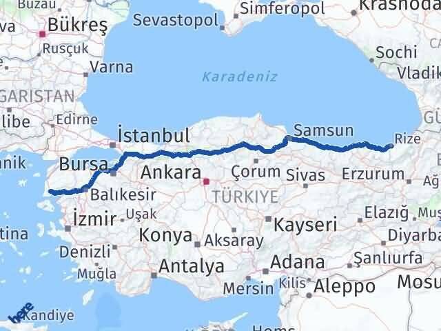 Rize Ayvacık Çanakkale Arası Kaç Km - Yol Haritası