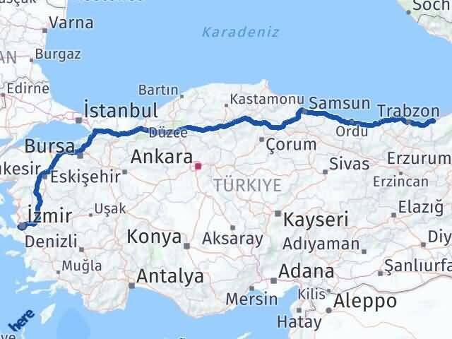 Rize Balçova İzmir Arası Kaç Km - Yol Haritası