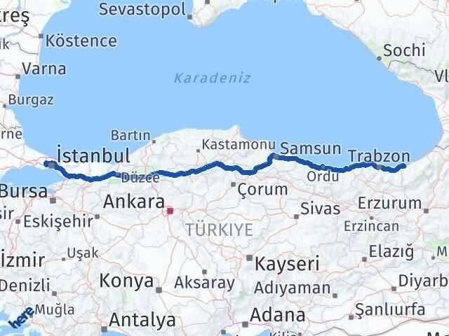 Rize Başakşehir İstanbul Arası Kaç Km - Yol Haritası