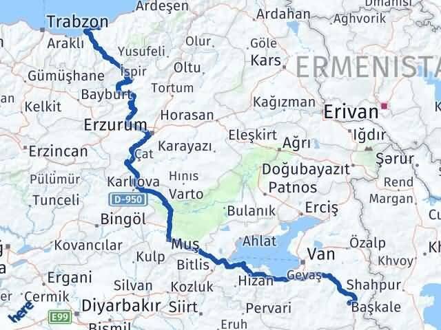 Rize Başkale Van Arası Kaç Km - Yol Haritası