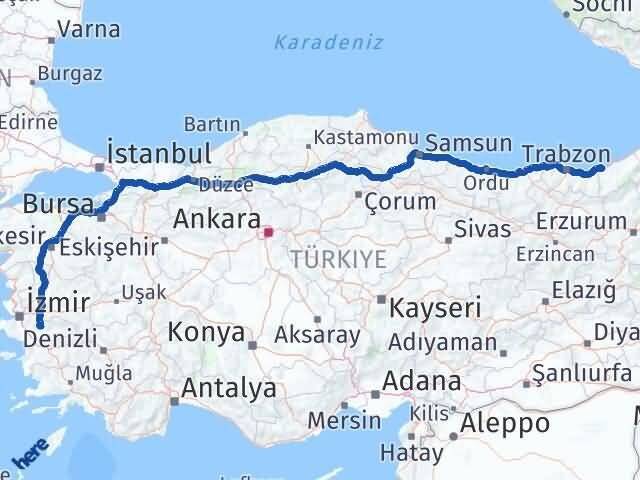 Rize Bayındır İzmir Arası Kaç Km - Yol Haritası