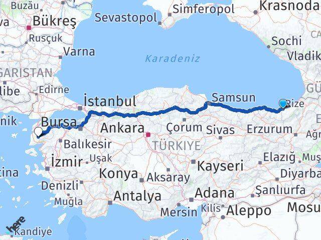 Rize Bayramiç Çanakkale Arası Kaç Km - Yol Haritası