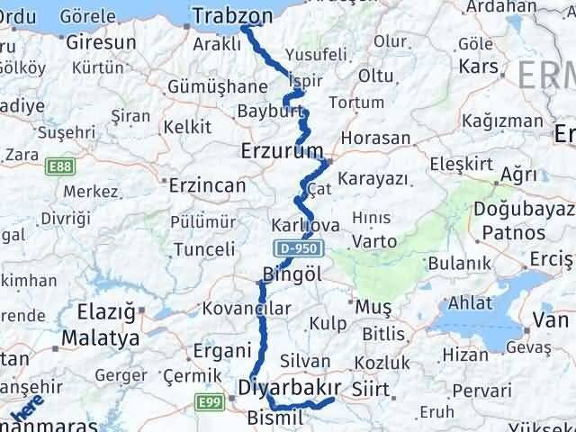 Rize Beşiri Batman Arası Kaç Km - Yol Haritası