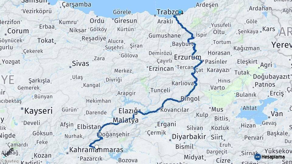 Rize Besni Adıyaman Arası Kaç Km - Yol Haritası
