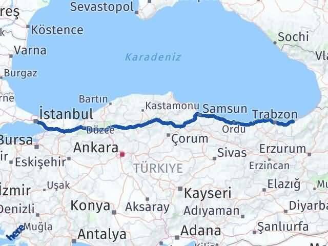 Rize Beyoğlu İstanbul Arası Kaç Km - Yol Haritası
