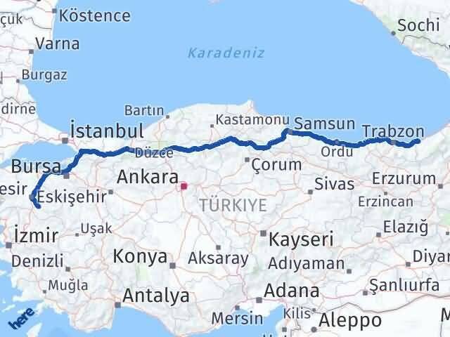 Rize Bigadiç Balıkesir Arası Kaç Km - Yol Haritası