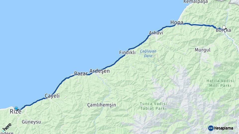 Rize Borçka Artvin Arası Kaç Km - Yol Haritası