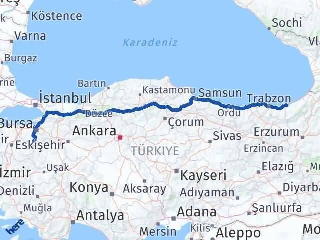 Rize Büyükorhan Bursa Arası Kaç Km - Yol Haritası