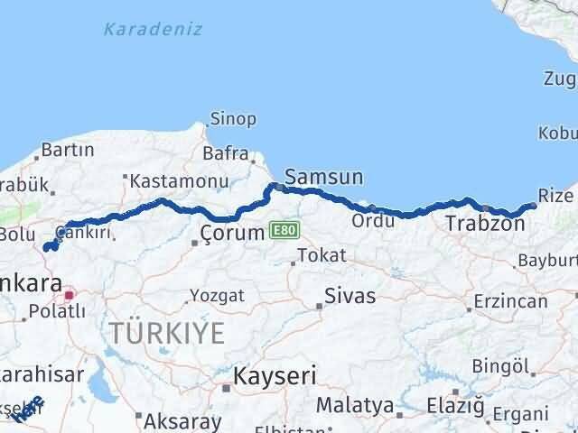Rize Çamlıdere Ankara Arası Kaç Km - Yol Haritası