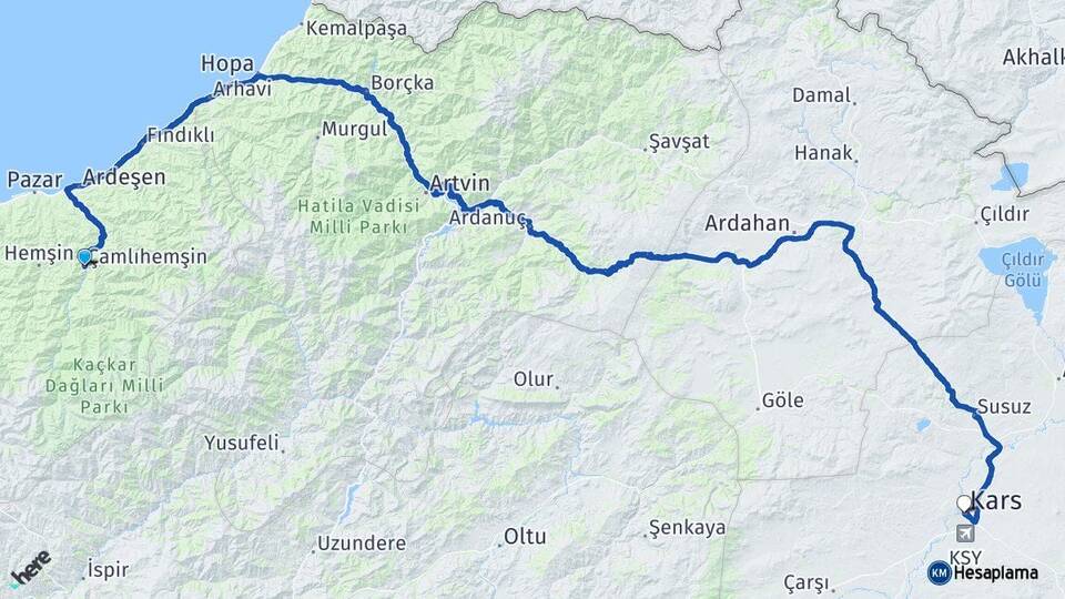 Rize Çamlıhemşin Kars Arası Kaç Km - Yol Haritası