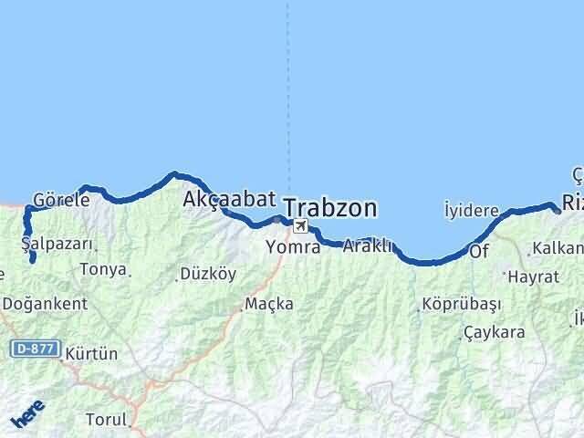 Rize Çanakçı Giresun Arası Kaç Km - Yol Haritası