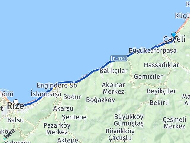 Rize Çayeli Ekrem Orhon Arası Kaç Km - Yol Haritası