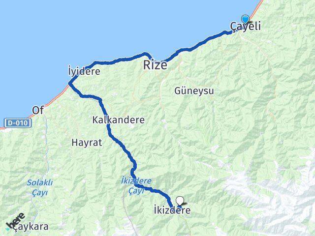 Rize Çayeli Gündoğdu İkizdere Arası Kaç Km - Yol Haritası
