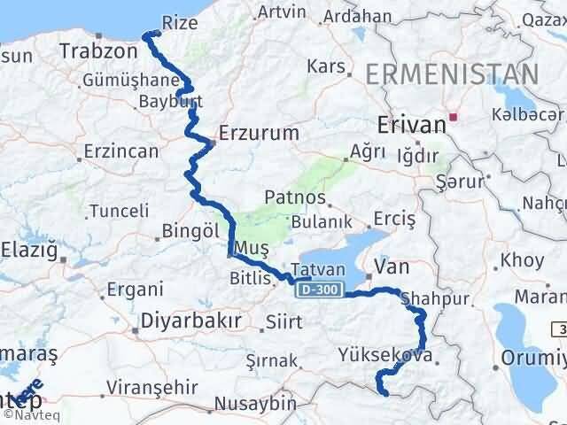 Rize Çukurca Hakkari Arası Kaç Km - Yol Haritası