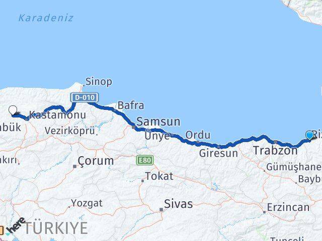 Rize Daday Kastamonu Arası Kaç Km - Yol Haritası