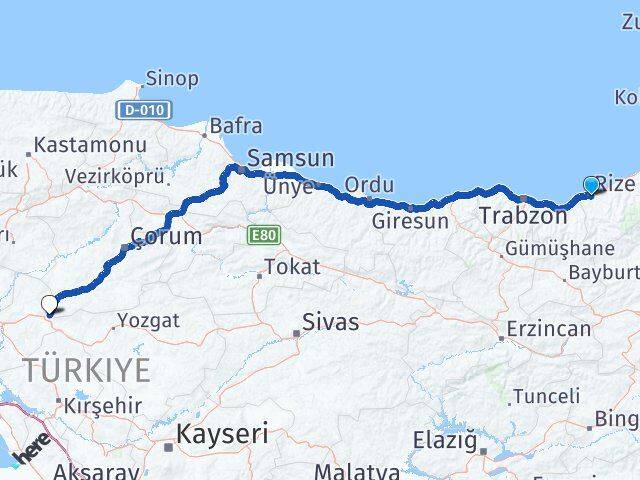 Rize Delice Kırıkkale Arası Kaç Km - Yol Haritası