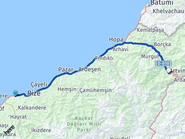 Rize Derepazarı Artvin Arası Kaç Km - Yol Haritası