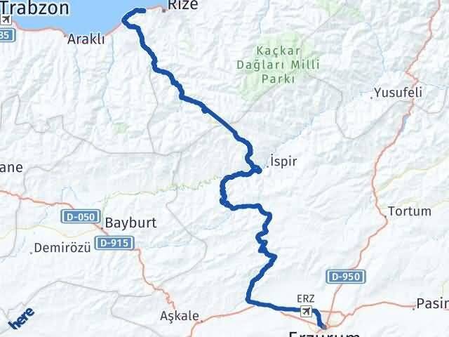 Rize Derepazarı Erzurum Arası Kaç Km - Yol Haritası