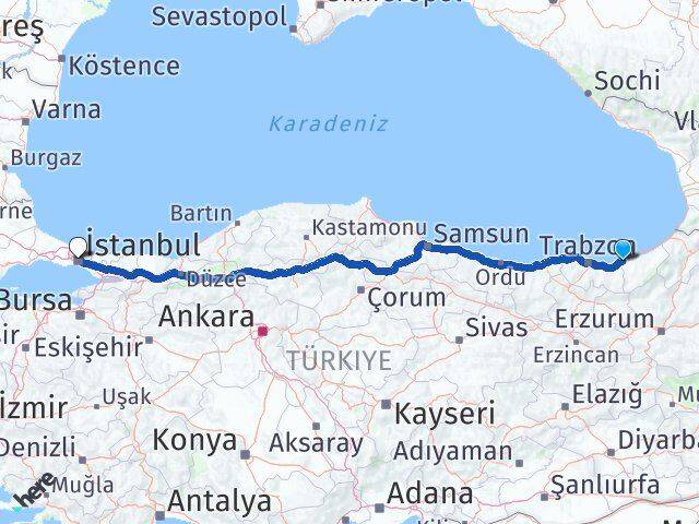 Rize Derepazarı İstanbul Arası Kaç Km - Yol Haritası