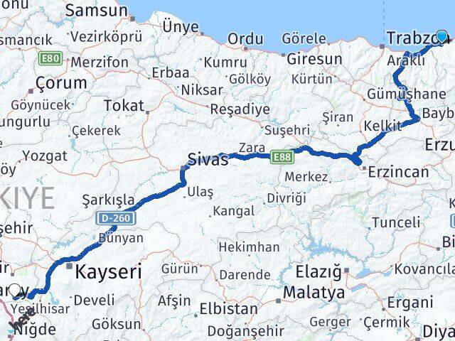 Rize Derinkuyu Nevşehir Arası Kaç Km - Yol Haritası
