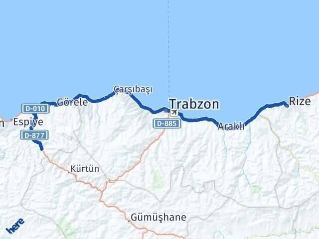 Rize Doğankent Giresun Arası Kaç Km - Yol Haritası