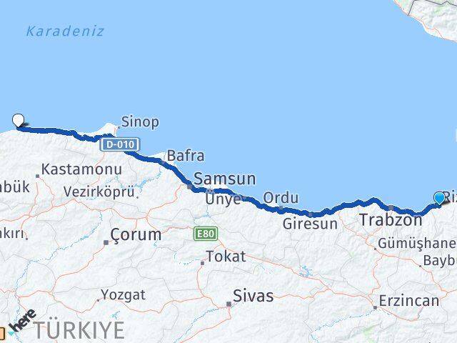 Rize Doğanyurt Kastamonu Arası Kaç Km - Yol Haritası