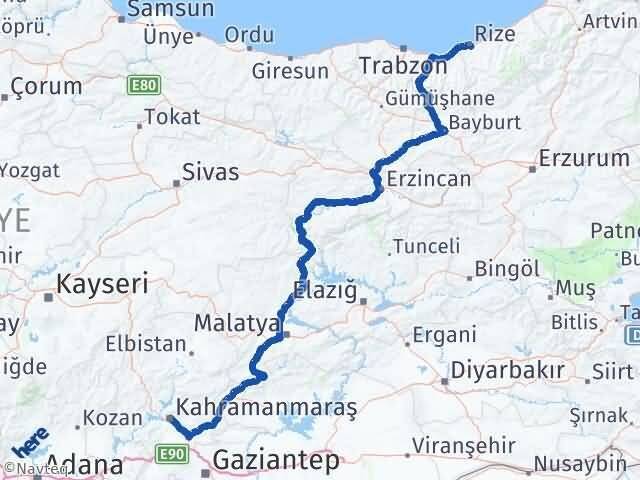 Rize Dulkadiroğlu Kahramanmaraş Arası Kaç Km - Yol Haritası