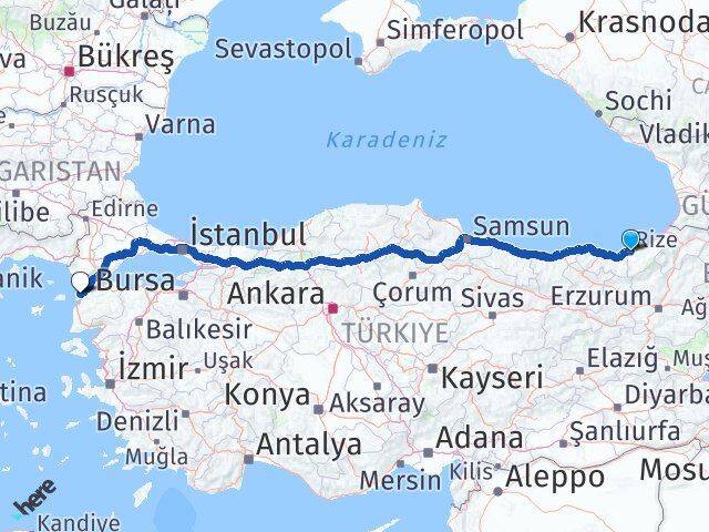 Rize Eceabat Çanakkale Arası Kaç Km - Yol Haritası